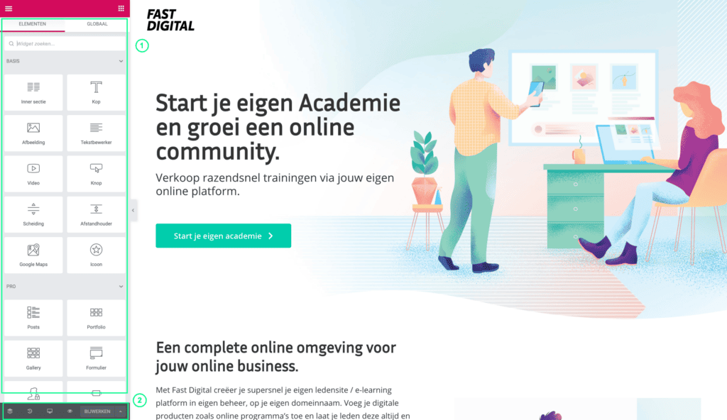 superfijn online academie elementor editor overview