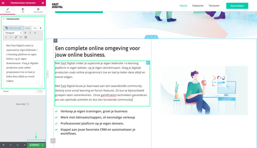 superfijn online academie elementor editor tekst aanpassen