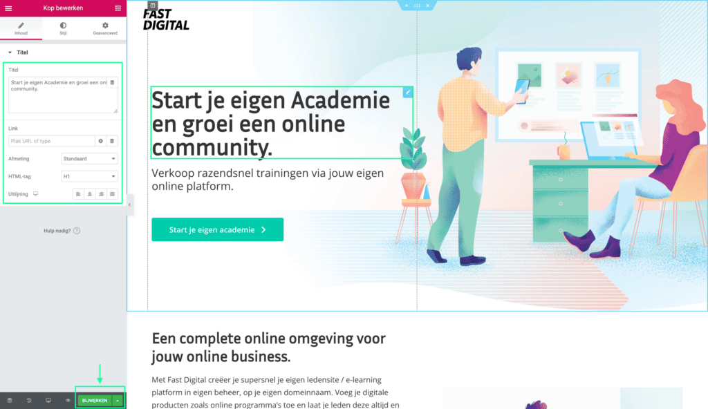 superfijn online academie elementor editor titel aanpassen